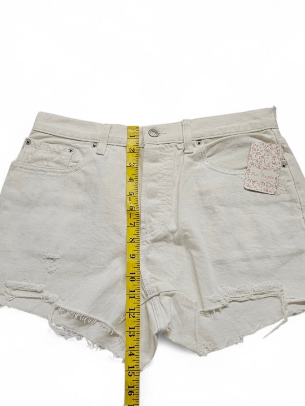 We the Free Good Vibrations High Rise Distressed Denim Shorts in White Sz 31 NWT - Picture 9 of 10